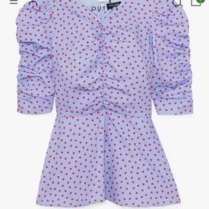 kate spade- $198 Spring Time Dot Ruched Top in, “Lavender Polka Dot”. NWT. 12